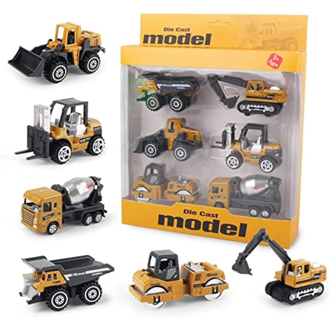 Coolplay Construction Vehicles Toy Set for Kids, Little Truck Cars Toy Roller Bulldozers Forklift Excavator Asphalt Car Dump for Boys 3 Years Old