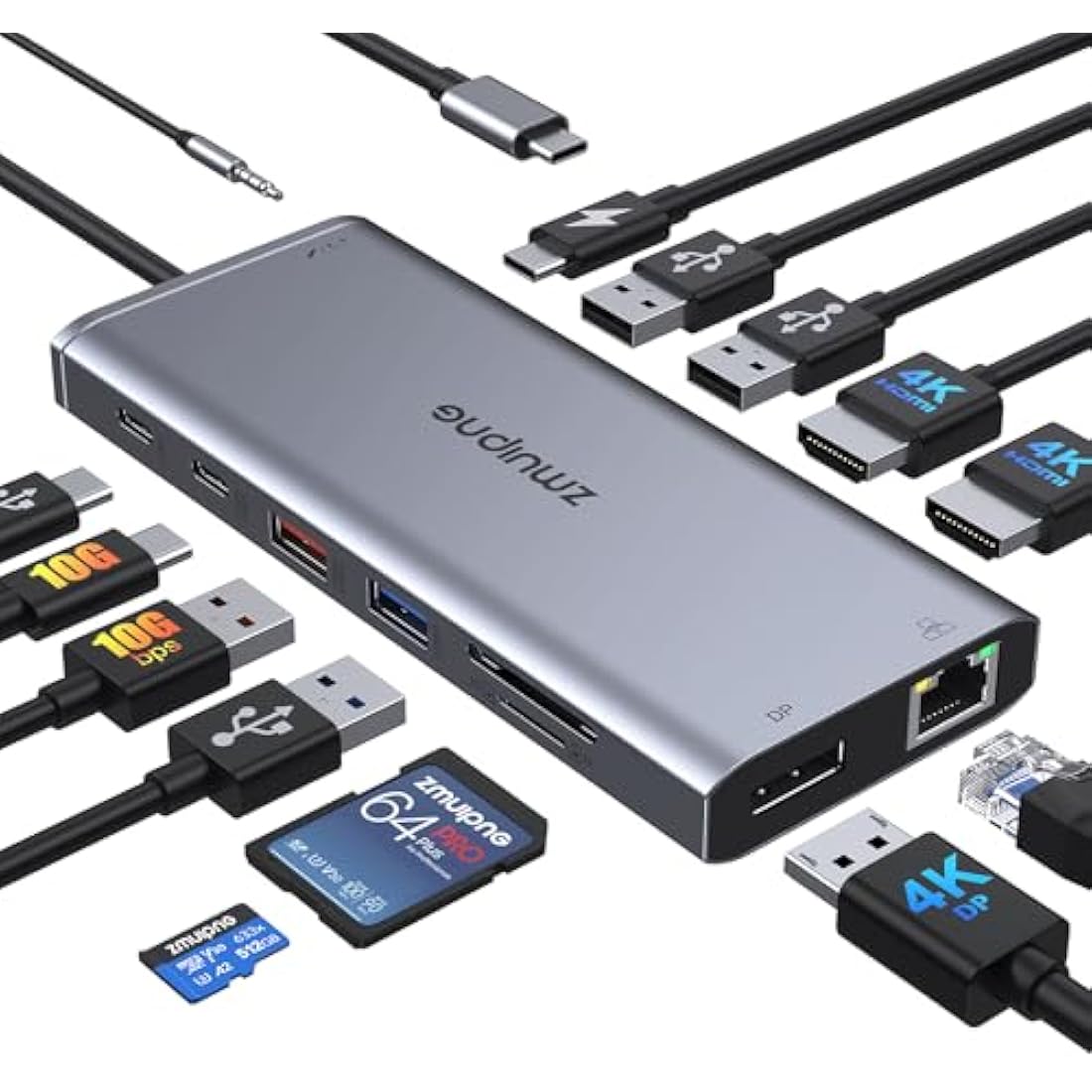 USB C Docking Station Dual Monitor, Laptop Docking Station USBC Hub to Displayport, 2 HDMI, 10Gb USB-C, Ethernet, 4 USB, PD, SD/TF for Dell, Hp, Surface,MacBook Laptops
