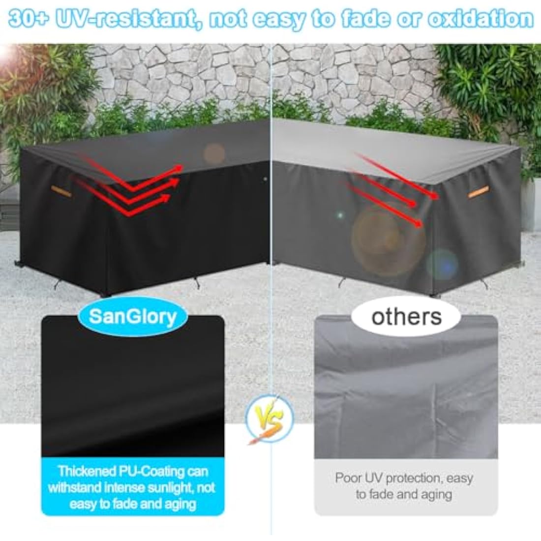 SanGlory Garden V-Shape Furniture Cover Waterproof 420D Oxford Fabric Outdoor Rattan Corner Sofa Cover L-Shaped Rattan Corner Sofa Covers 254x254x85/80cm
