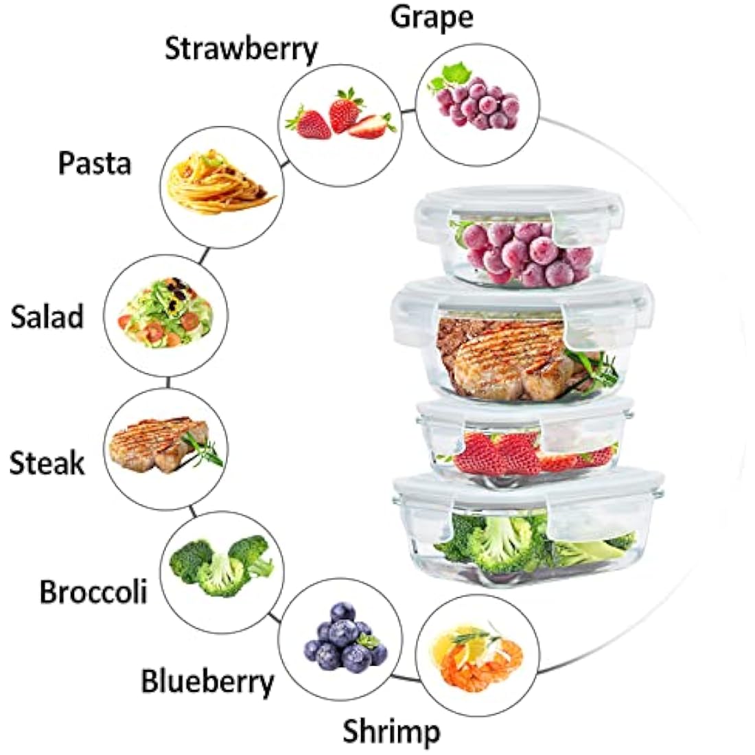 ROSOS Glass Food Storage Containers with Airtight Lids, 6 Pack Super Leak Proof Glass Containers with Lids, Not Easy Broken & BPA Free, Glass Food Containers for Freezer to Oven Safe, Grey
