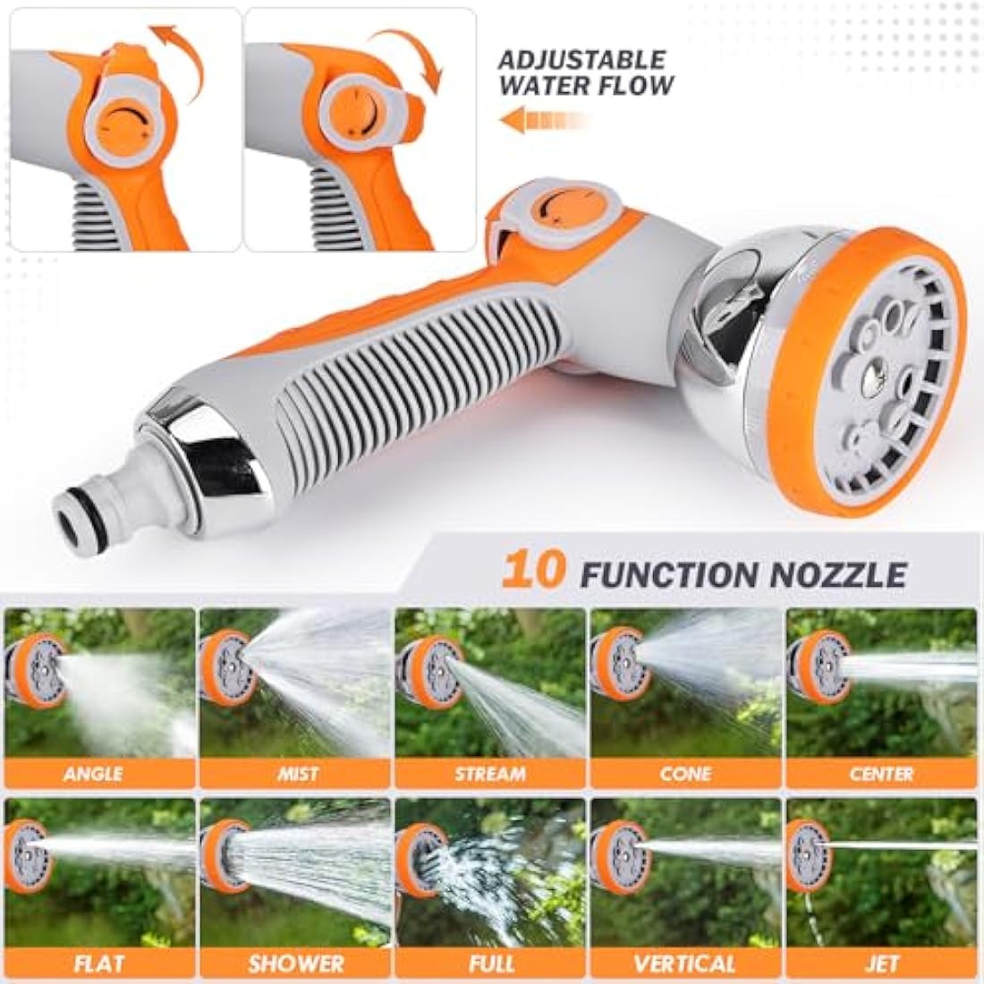 Retractable Garden Hose Reel 20m+2m, Wall Mounted Hose Reel,Heavy Duty Hose Pipe Reel with 10 Pattern Hose Nozzle, Auto Lock and Auto Rewind, Lock at Any Length,180°Swivel Bracket