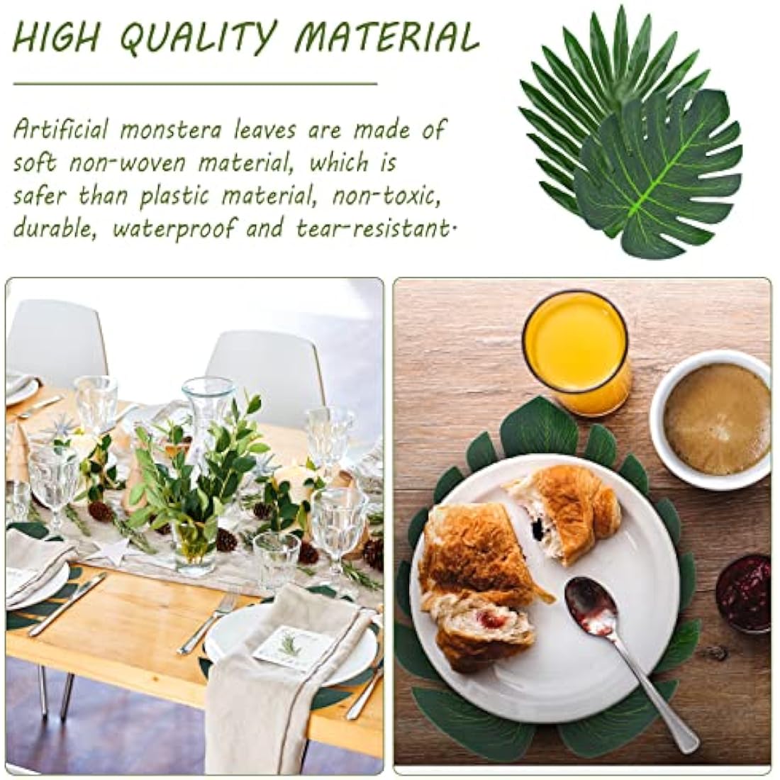 Bubuyun 48Pcs Artificial Tropical Palm Leaves Monstera Leaves Decorations Palm Monstera Leaves for Hawaiian Faux Monstera Leaves Stems Jungle Beach Theme Party Table Leave Decorations (4 Sizes)