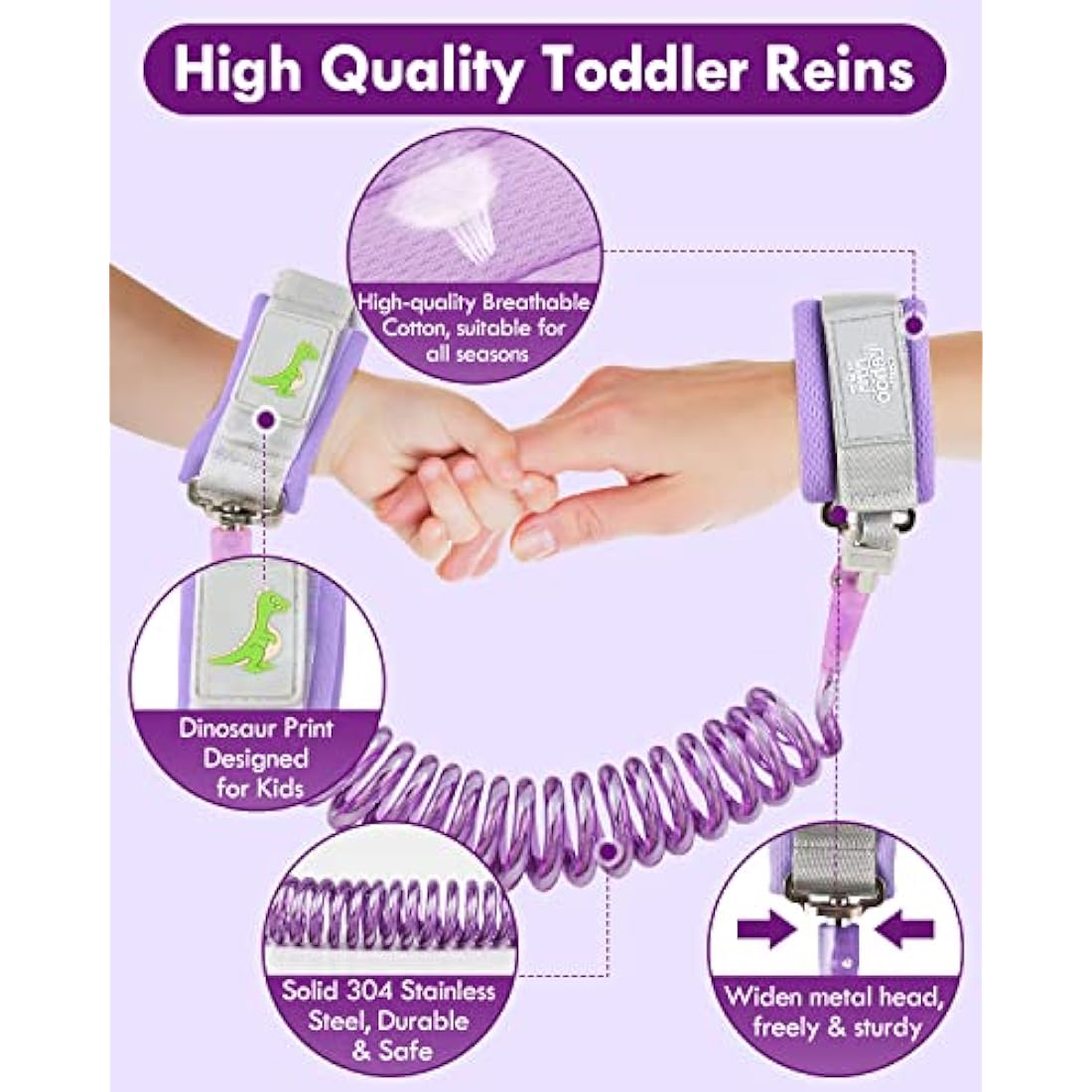 Lehoo Castle Baby Reins Anti Lost Wrist Link,Toddler Reins with Lock for Walking, Child Safety Harness Walking Leash for Children Boys and Girls (Purple)
