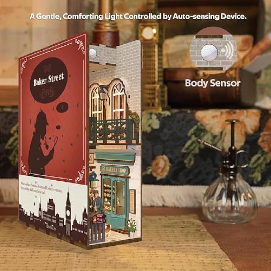 Tonecheer DIY Book Nook Kit Wooden Model Kit 3D Puzzle for Adults to Build Miniature House Kit Dollhouses Miniature House Kit Craft Kit with Light Christmas Birthday Gifts(Baker Street)