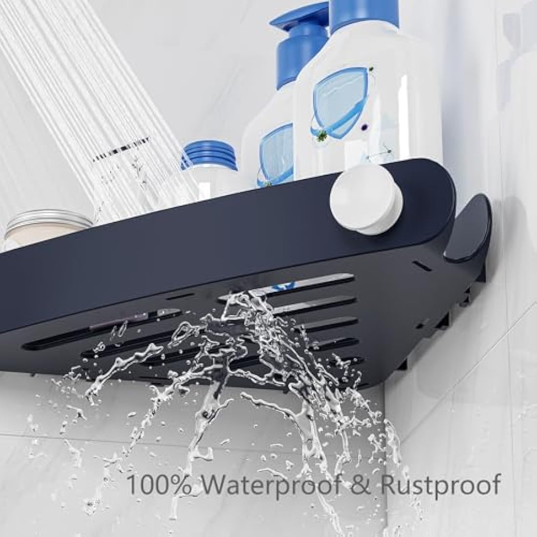 Sotfamily 4 Packs Corner Shower Caddy, No Drill Shower Organiser with Adhesive Pad, Rust Free Plastic Shower Storage for Bathroom, Kitchen & Toilet (Navy)