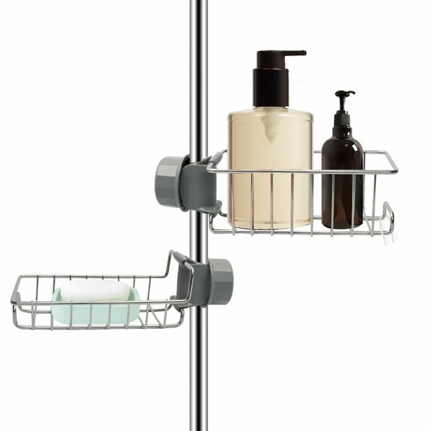 2 Non-Drilling Bathroom Shelves | Stainless Steel Shower Racks | Universal Adjustment for Shower Columns | Quick & Easy Installation | Soap and