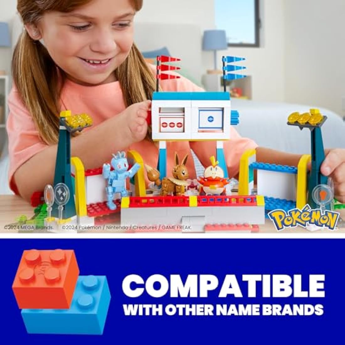 MEGA Pokémon Building Toys Set Training Stadium with 1101 Pieces, 5 Poseable Characters and Battle Play, for Kids, HWR82