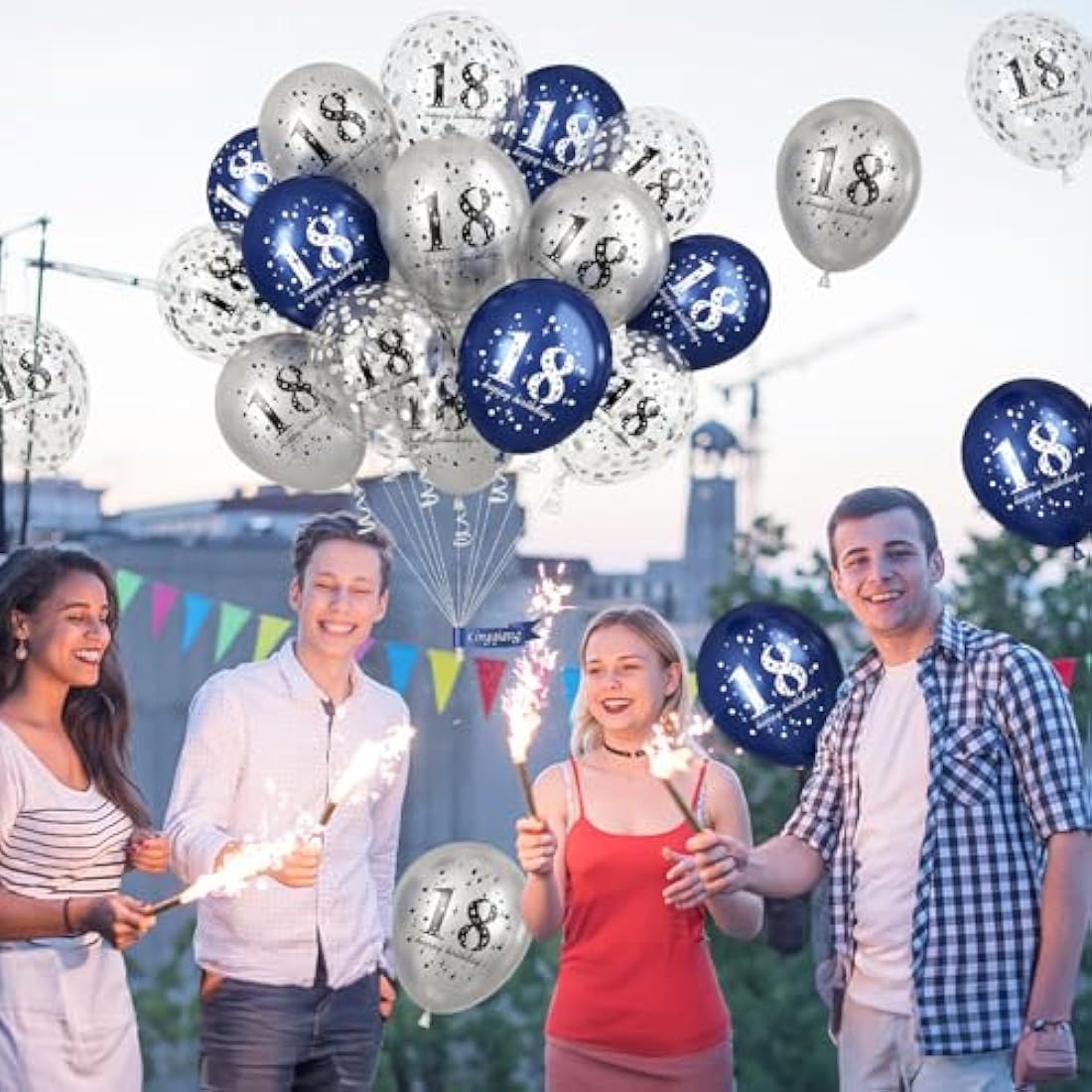 Happy 18th Birthday Balloons for Boys, Navy Blue Silver 18th Birthday Party Decorations for Him, 15 Pieces 18th Balloons for Boys Age 18 Years Old Birthday Celebration Party Decorations Supplies