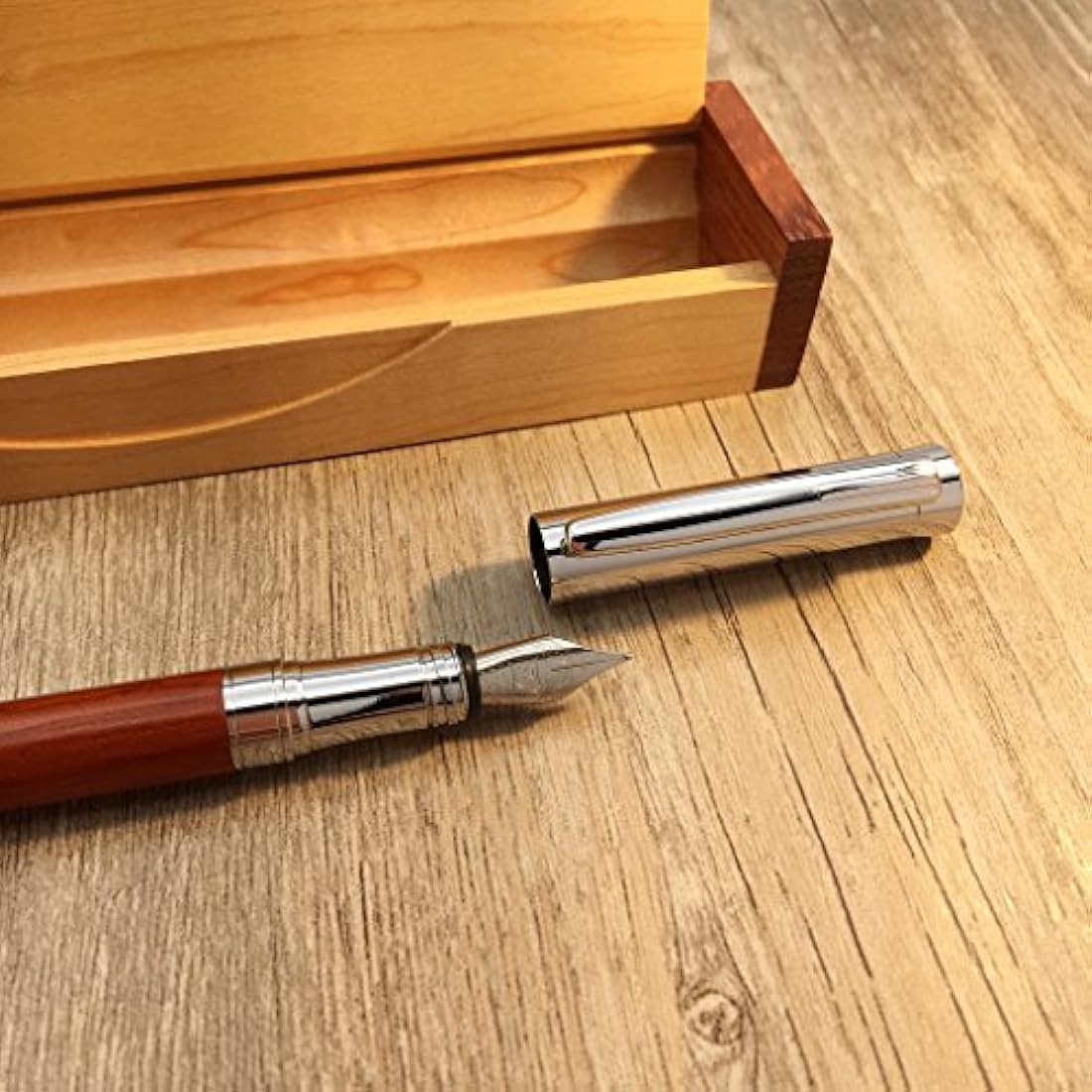 LACHIEVA Luxury Rosewood Fountain Pen with Elegant Wood Box Pack Germany Schmidt"FINE" Size Nib- Perfect for Gifts