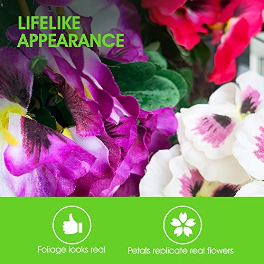 Garden 365 Artificial Pansy Flowers - Fake Plants for Outdoor or Indoor Use - Faux Flower Decorations with Fade Resistant Colour - POTS NOT INCLUDED (5 Pack - Pink)