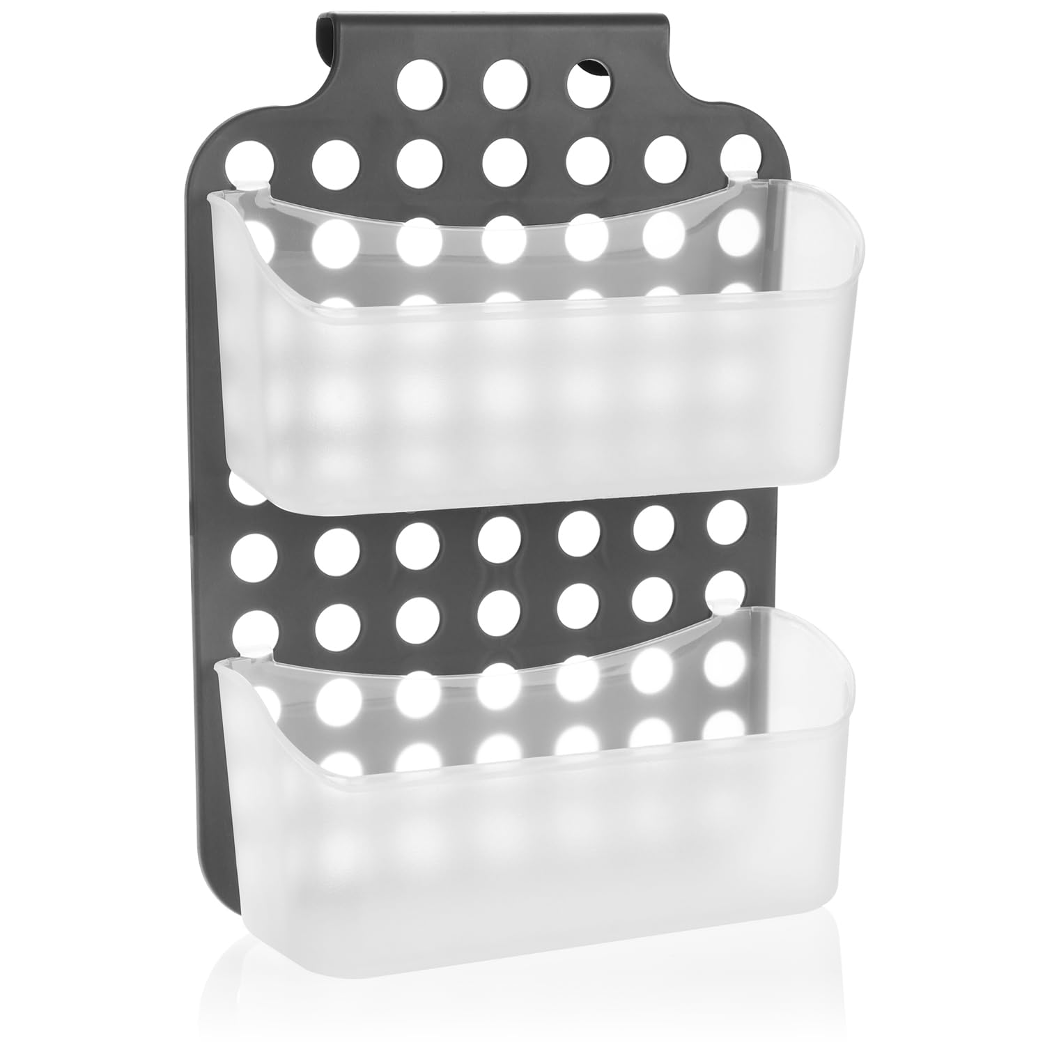 com-four Shower Basket with 2 Compartments, Shower Gel Holder with Hanging Hooks, Height-Adjustable Hanging Basket, Shower Shelf, Flexible Shower