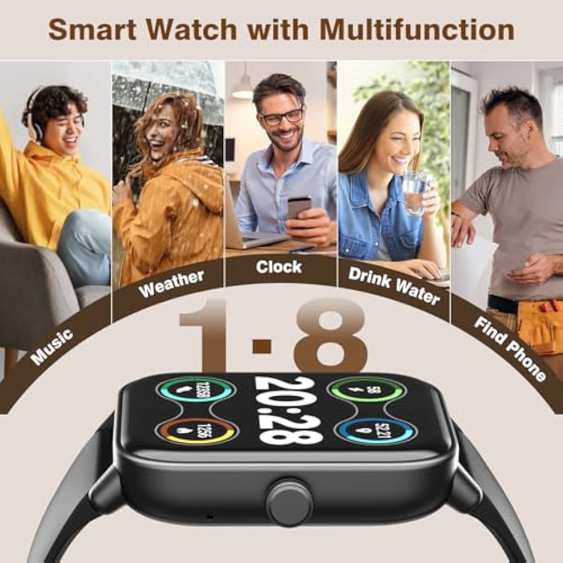 Smart Watch for Men Answer/Make call & Alexa Built-in, 1.8" Fitness Watch Women with 100+ Sport Modes & IP68 Waterproof, Fitness Tracker with Heart Rate Sleep Monitor, Step Counter for iOS Android