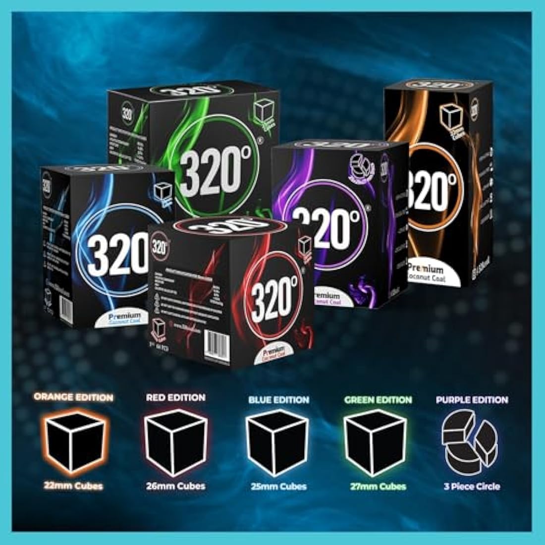 4kg - 320° Premium Coconut Shisha coal charcoal (25mm Cube) for hookah & BBQ 4 kg - 288 pieces - Nicotine Free