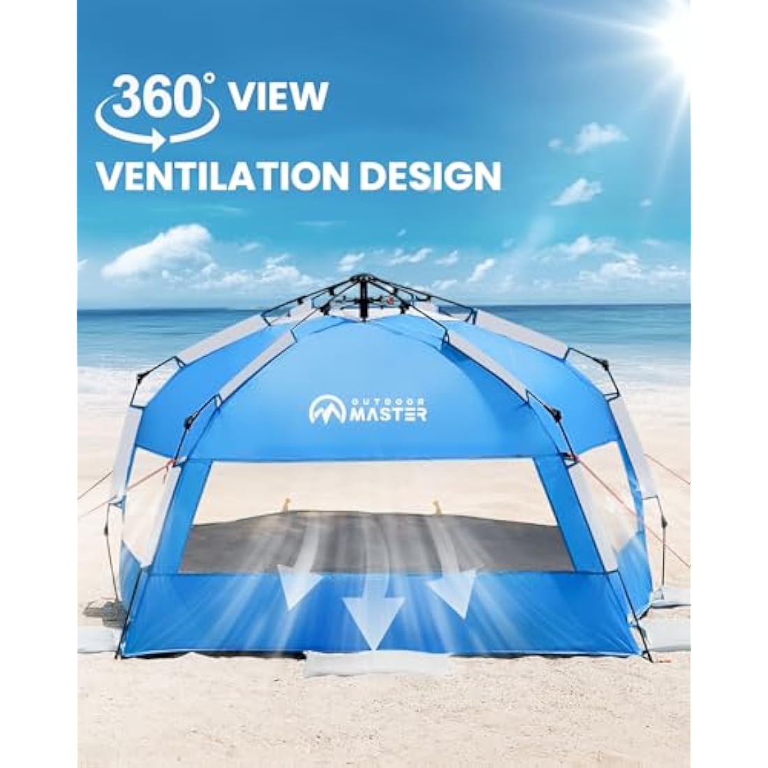 OutdoorMaster Beach Tent with Dark Shelter Technology, Portable Beach Shade Sun Shelter Canopy for 4-6 Person with UPF 50+ UV Protection, Easy Setup Pop Up Tent Family Size - Ocracoke Coast