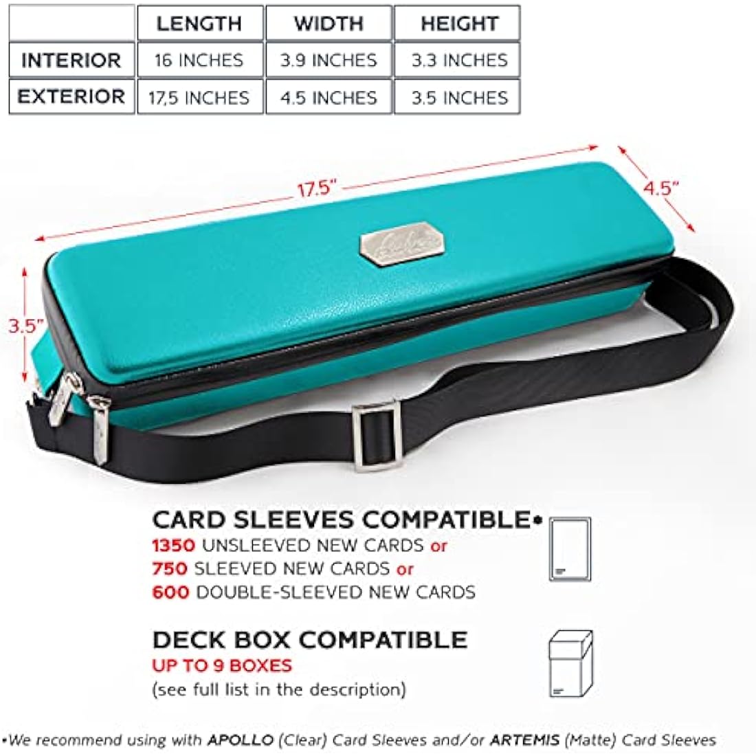 Quiver Time Teal Quiver Card Carrying Case - TCG Cards Deck Box Holder for Trading Cards, MTG Bag Playing Card Case (+Wrist & Shoulder Strap, Dividers, Separators, Corner Pads + 100 Apollo Sleeves)