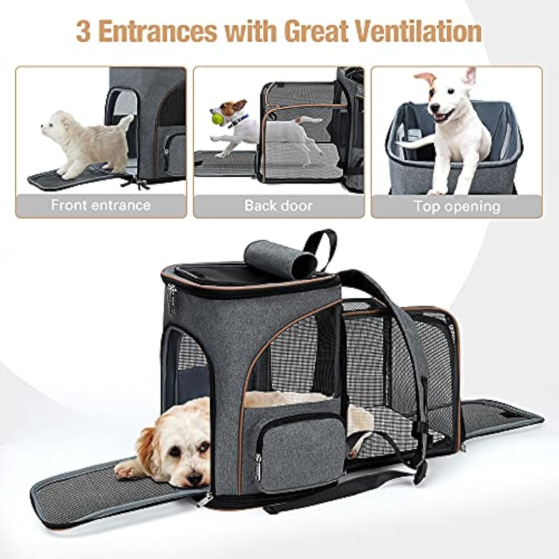 Lekesky Expandable Cat Carrier Backpack - Portable Breathable Rucksack for Medium and Small Cats & Dogs, Foldable with Inner Escape-proof Leash and Pet Mat, Supports 20 lbs (Grey)