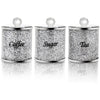 Cedilis 3 Pack Decorative Coffee Tea Sugar Canisters With Crushed Crystal Diamonds, Glass Food Storage Containers, Bling Kitchen Jar for Countertop Decor, Silver