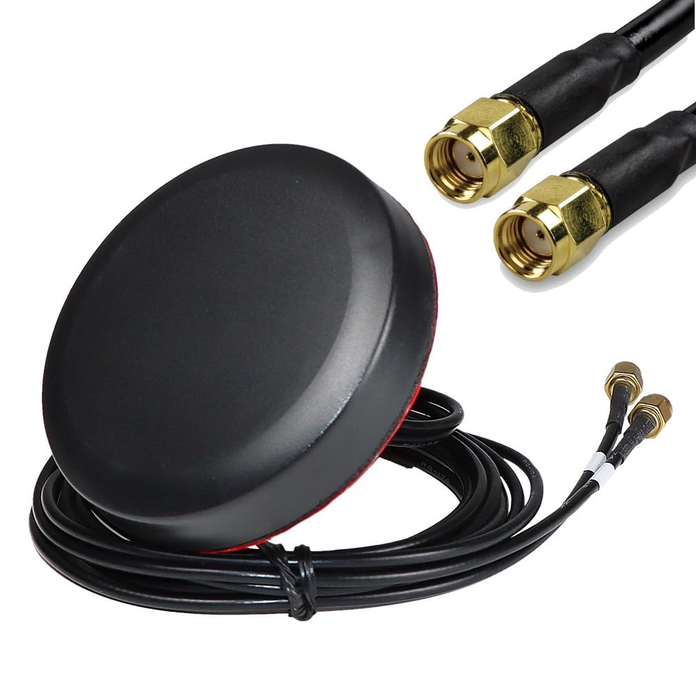 UniteCom Dual Input 2.4GHz & 5GHz Dual Band Wi-Fi Puck Antenna 3 Meter Cable RP-SMA Connector Broadband Internet Waterproof Outdoor Indoor Rugged Anti