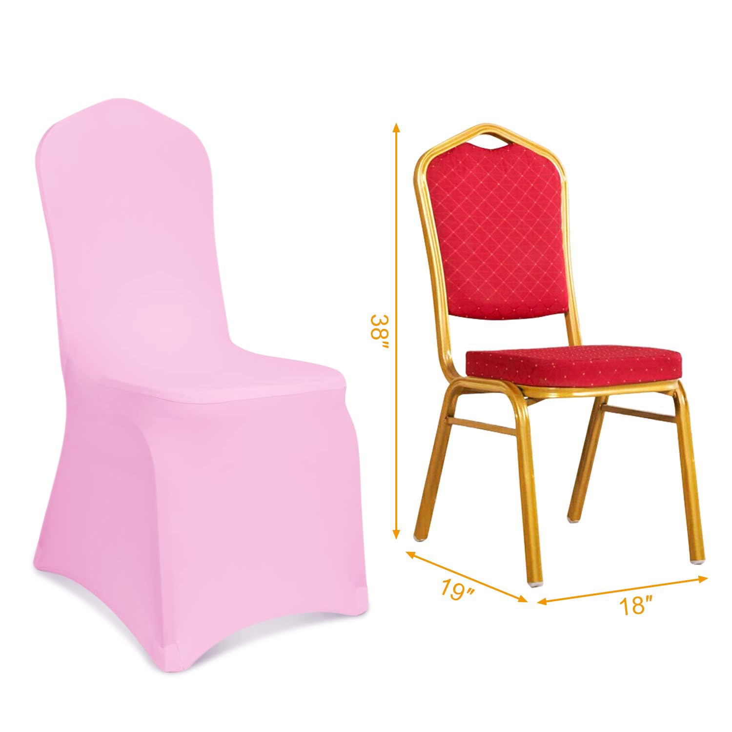Kapwall 12 PCS Pink Chair Covers, Spandex Stretch Washable Chair Covers for Wedding,Party and Banquet