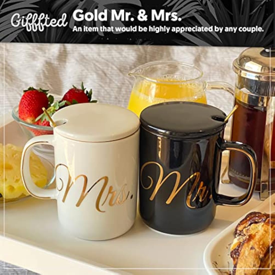 Triple Gifffted Mr and Mrs Couples Gifts for Wedding Anniversary, Engagement, Christmas, Valentines, Him Her, His Hers Newlywed Mugs, Bride Groom, Couple Gift, Lids, Ceramic Cup, 380 ML