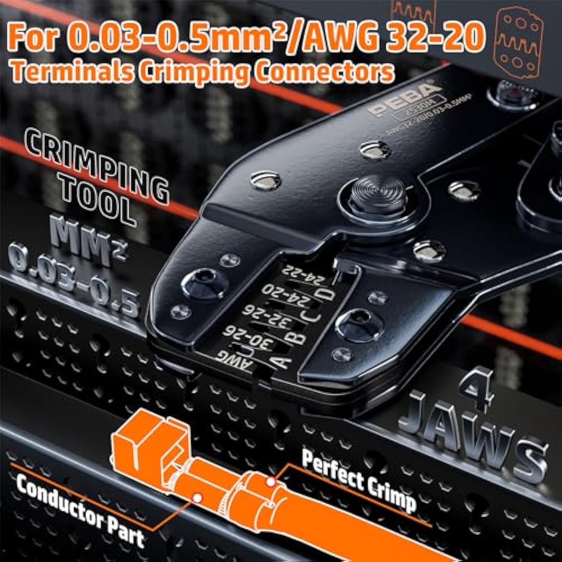 PEBA JST Crimping Tool 32-20AWG with 14 Types JST-SM 2.5mm Connectors Kit, Ratcheting Crimper 0.03-0.5mm² for 3.0mm, 2.54mm, 2.5mm, 2.0mm Pitch MolexTE, Dupont, JST Connectors, Open Barrel Terminals
