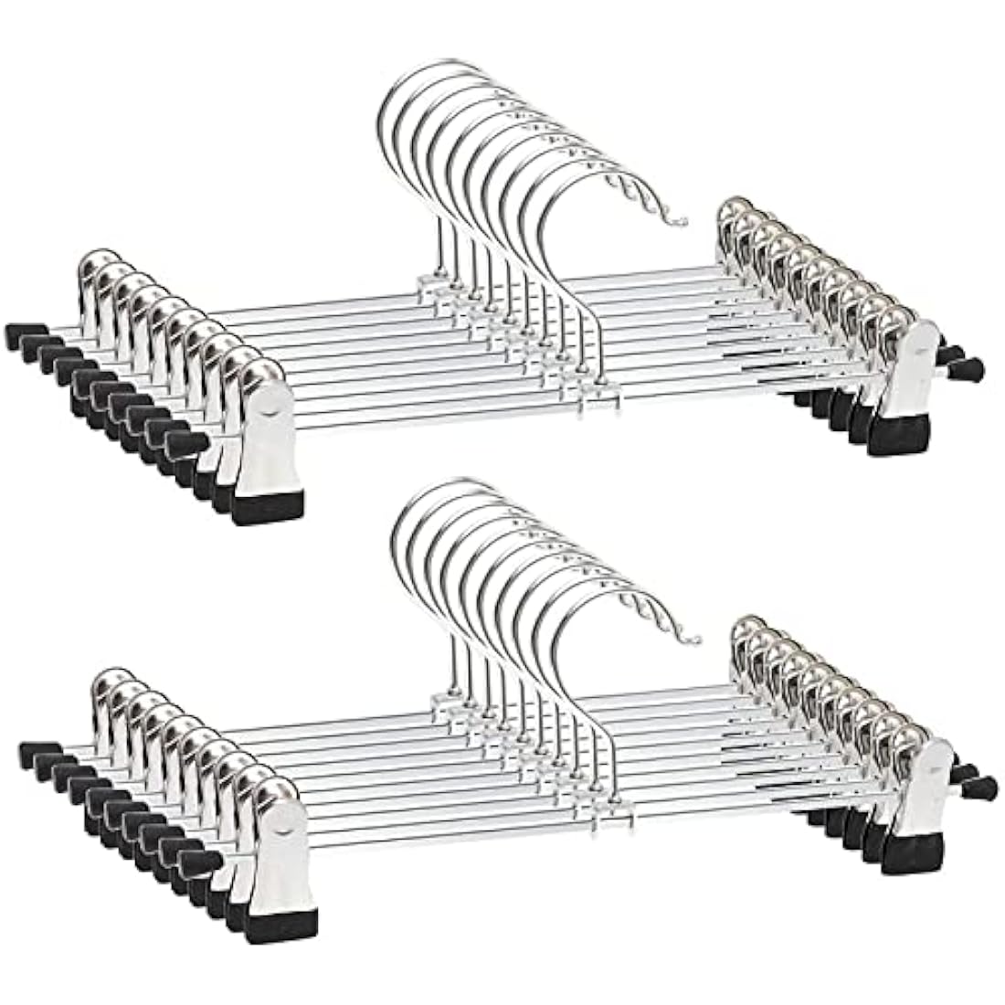 Trouser Hangers, 20 Pack Skirt Hangers with Adjustment Metal Grip Clips, Pant Hangers for Kids Adults, Heavy Duty Durable Space Saving, Silver