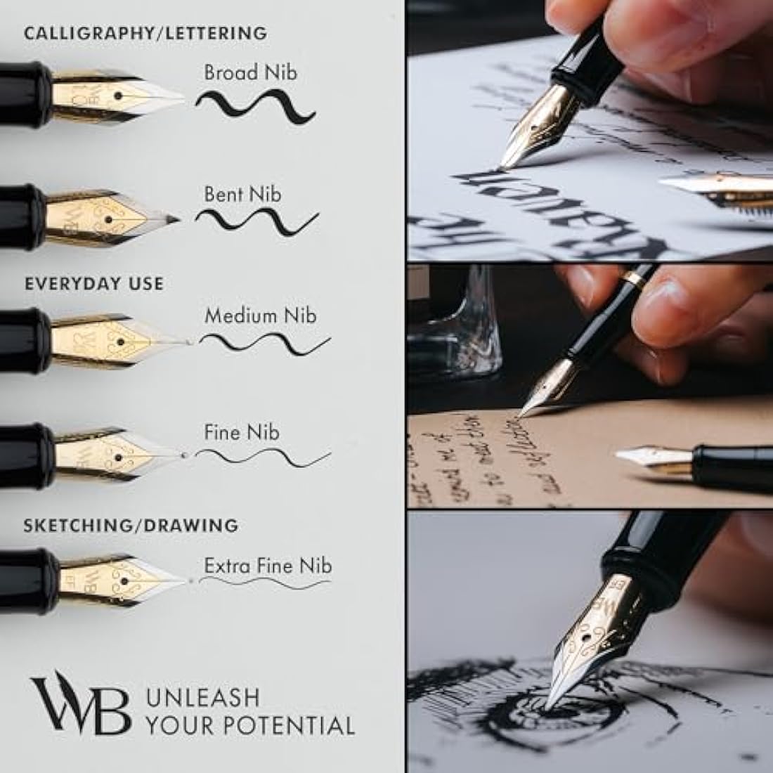 Wordsworth & Black Fountain Pen Set, 18K Gilded Medium Nib, Includes 24 Pack Ink Cartridges, Ink Refill Converter & Gift Box, Gold Finish, Calligraphy, [White Rose Gold], Perfect for Men & Women