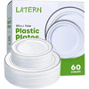 LATERN 60Pcs Multi-Use Silver Plastic Dinnerware Set, 30Pcs 26cm Dinner Plates + 30Pcs 19cm Salad Plates, Reusable Plastic Plates for Wedding Anniversary Garden Dessert Party
