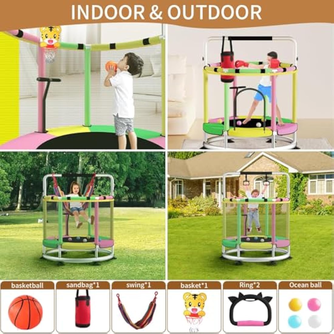 Trampoline for Kids, Adjustable Baby Toddler Trampoline