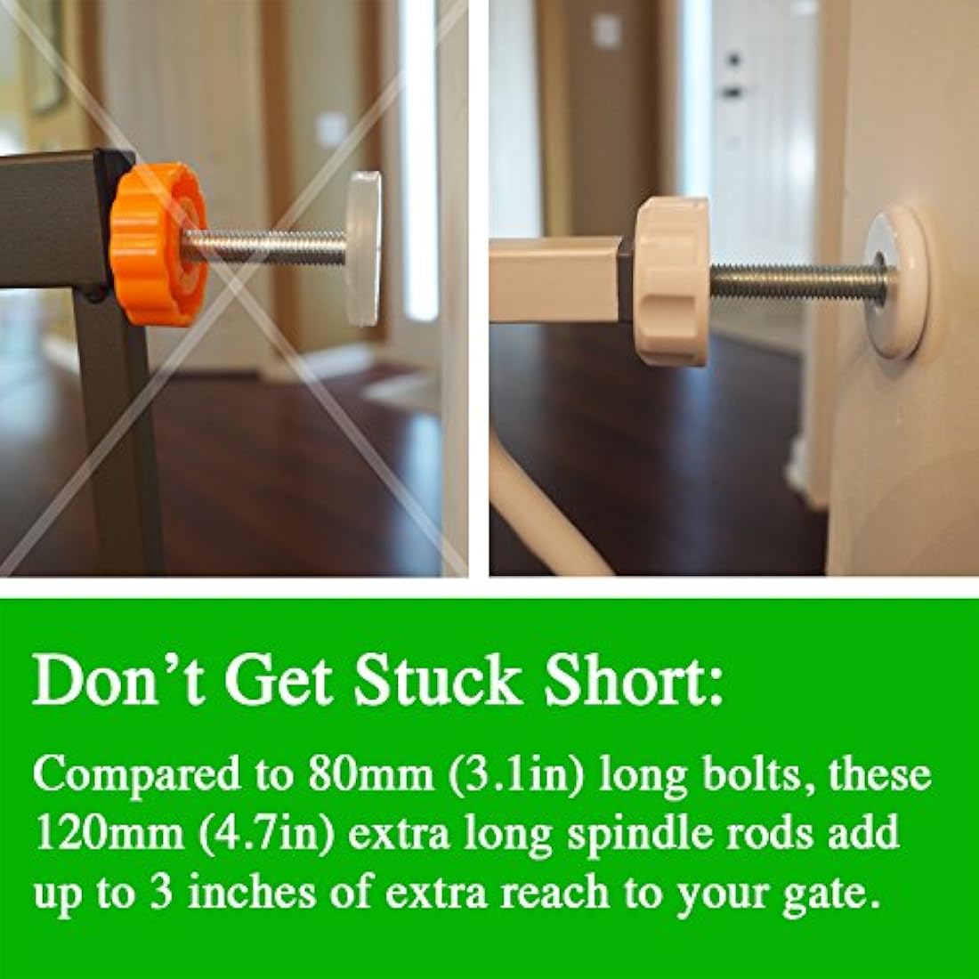 Baby Gate Guru Extra Long M8 (8mm) Spindle Rods for Pressure Mounted Gates Replacement Set - 4 Pack of M8 Spindle Screw Bolts for Baby and Pet Safety Gates - Choose Your Color (8mm, White)