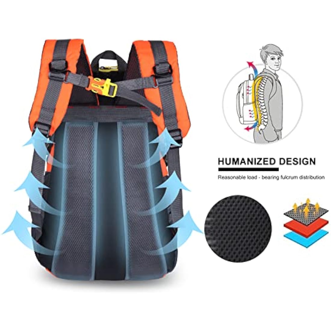Besrina 40L Lightweight Hiking Backpack, Multi-functional Water-resistant Casual Camping Trekking Rucksack for Cycling Travel Climbing Mountaineer Outdoor Sport