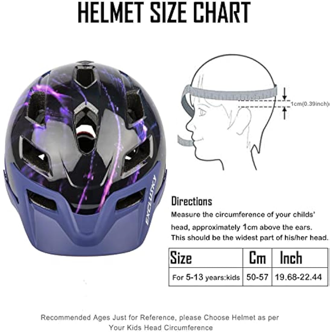 Kids Helmet, Exclusky Kids Bike Helmet Child Boys Girls Bike Helmet Age 5-13 Adjustable Bicycle Scooter Skating Cycle Helmet 50-57cm