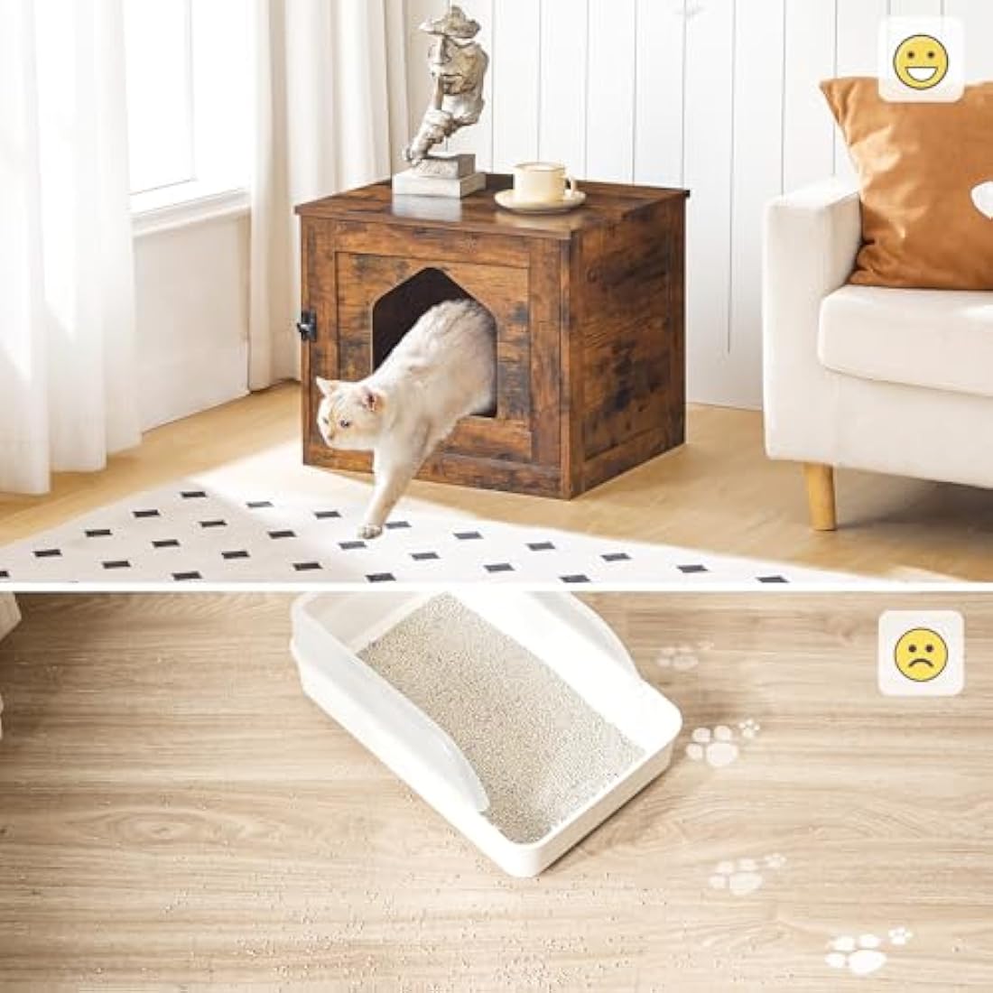 HOOBRO Cat Litter Box Enclosure, Hidden Litter Tray Furniture, Indoor Cat Cave House Side End Table, Pet Toilet with Door, Easy Clean, for Living Room, Hallway, Rustic Brown EBF01MW01G1