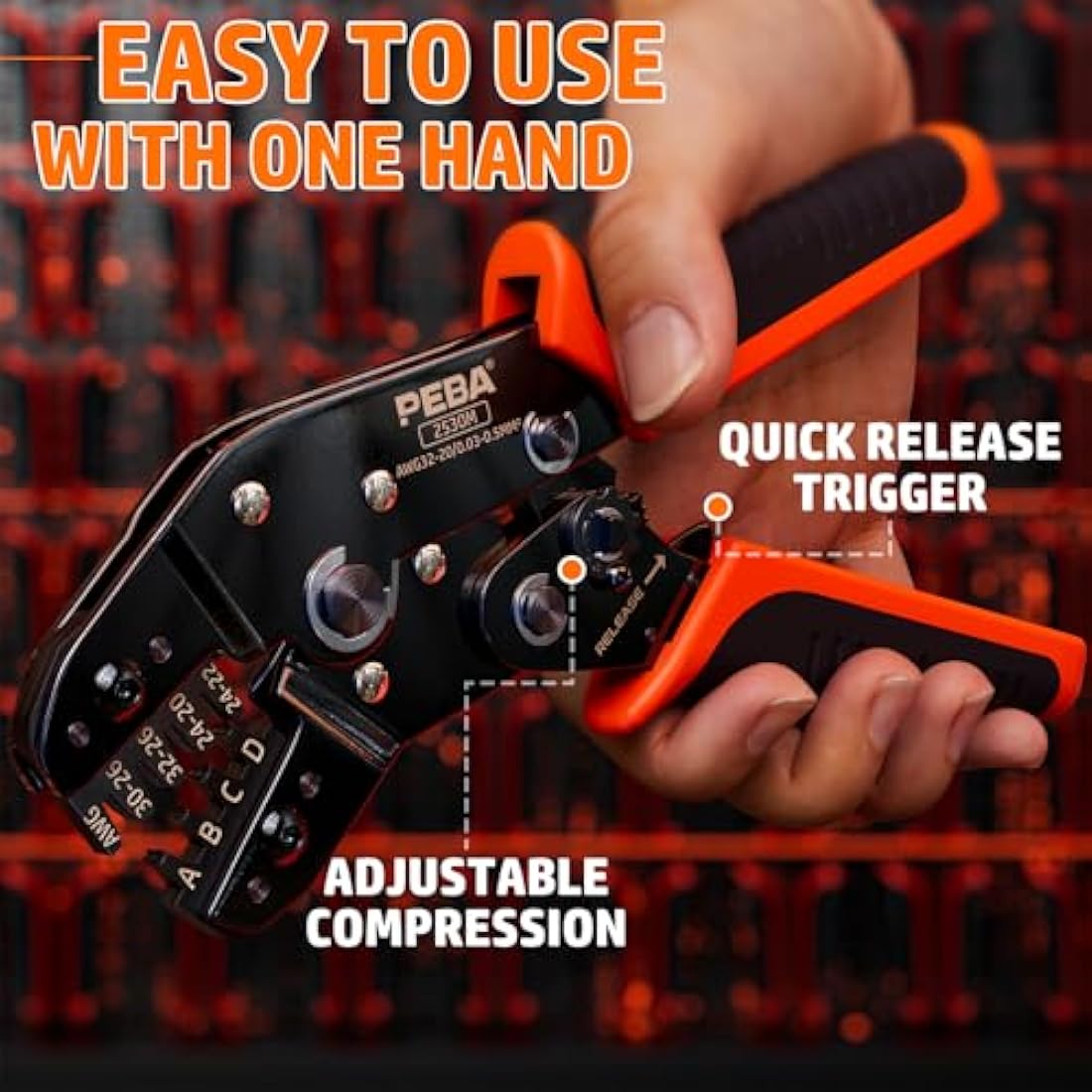 PEBA JST Crimping Tool 32-20AWG with 14 Types JST-SM 2.5mm Connectors Kit, Ratcheting Crimper 0.03-0.5mm² for 3.0mm, 2.54mm, 2.5mm, 2.0mm Pitch MolexTE, Dupont, JST Connectors, Open Barrel Terminals