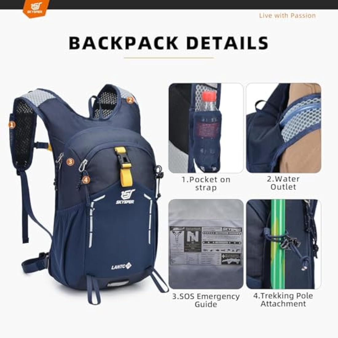 SKYSPER Small Hiking Backpack - 15L Travel Backpack Lightweight Bag Water Resistant Walking Backpack for Women Men