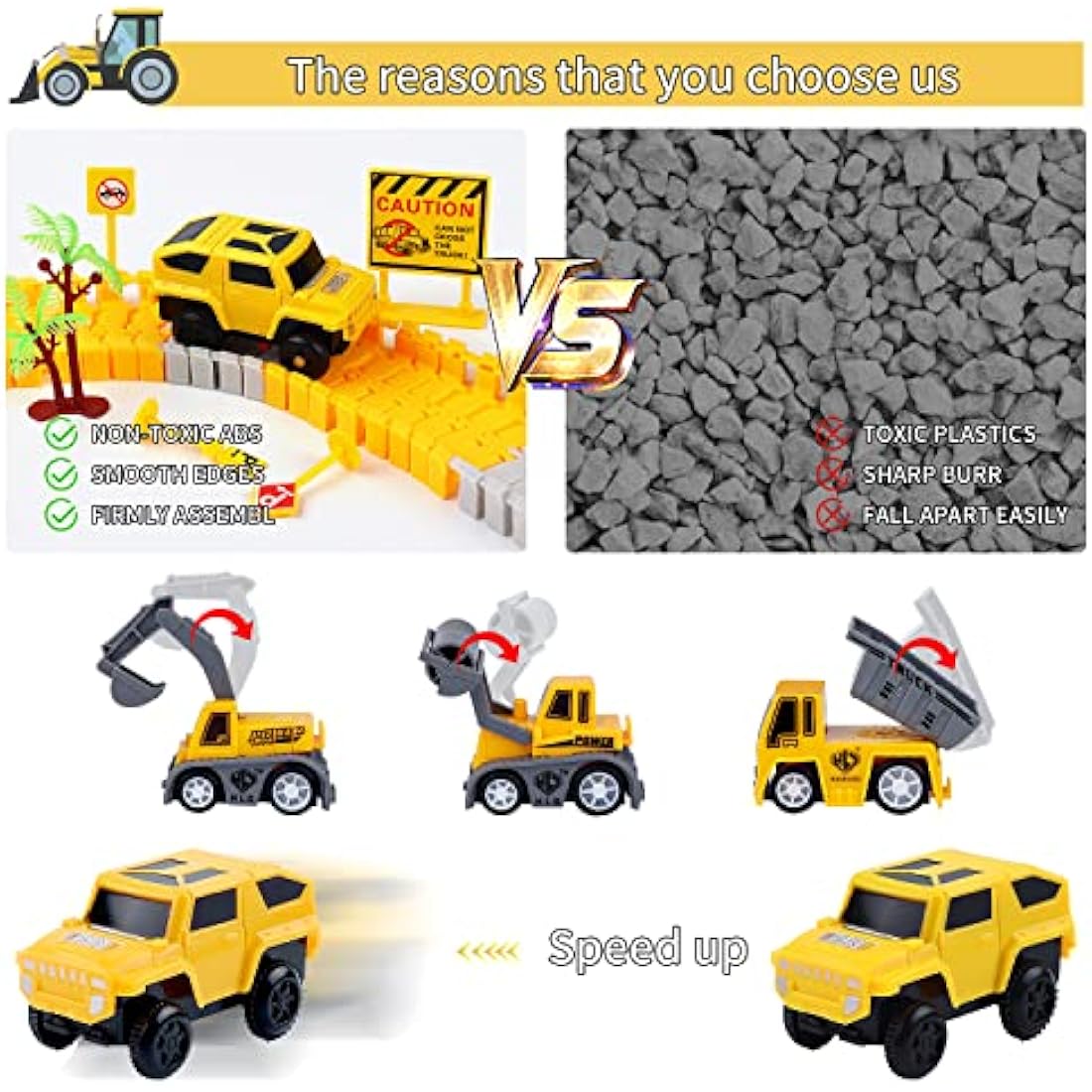BBLIKE 255 PCS Construction Race Tracks Toy for 3 4 5 6 7 Age Year Old Boys Girls, 3 Trucks 1 Race Cars and Flexible DIY Track Set Create A Engineering Road Games Presents Toddler Toys Birthday Gifts