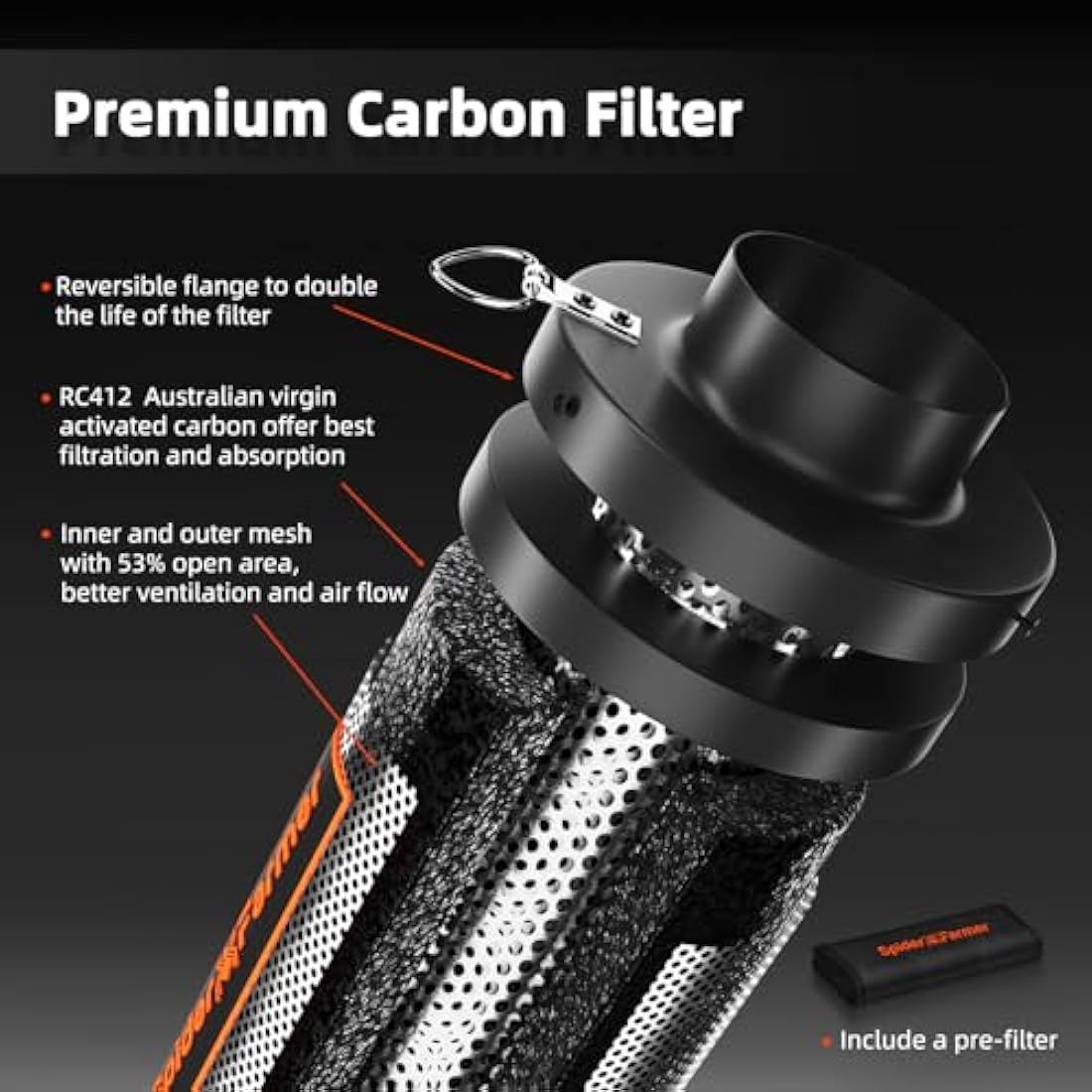 Spider Farmer Air Filtration Kit 4 Inch, Inline Duct Fan with RJ12 Speed Humidity Controller, Carbon Filter Combo, 25 Ft Ducting, Ventilation System Kit for Grow Tents, Hydroponics, Indoor Gardening