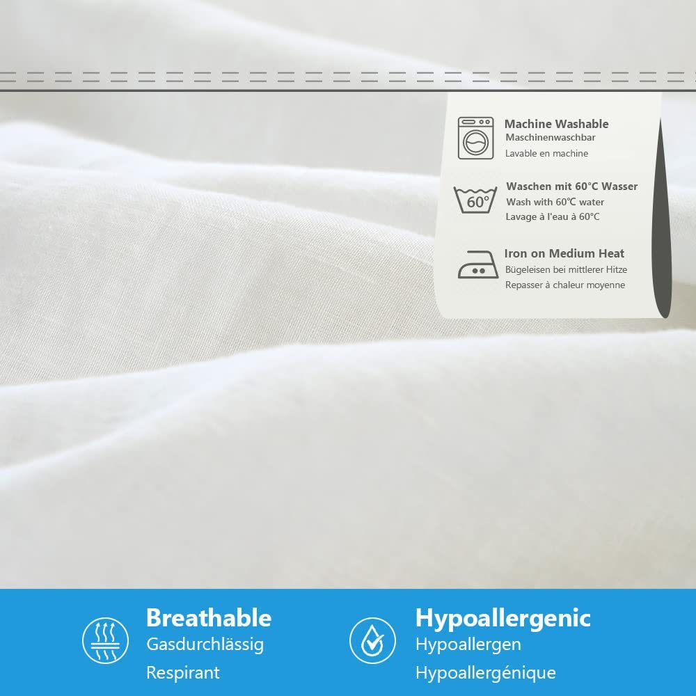 Simple&Opulence Fitted Sheet 35cm Deep Pocket-100% Pure Natural Linen Plain Mattress Protector Bed Sheet(White,King 150x200cm)