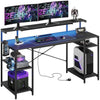 Bestier 140 CM Computer Desk with Power Outlets & LED Lights with Monitor Shelf Gaming Desk with Shelves Writing Desk with Storage Office Desk &Workstation for Home Office Bedroom
