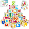 QUOKKA Wooden Building Blocks for 1 2 3 Year Olds - Baby Blocks Toys for Boys & Girls - 26 Number & Alphabet Puzzle Blocks for Toddlers - Educational Game for 4 5 6 Year Old Kids