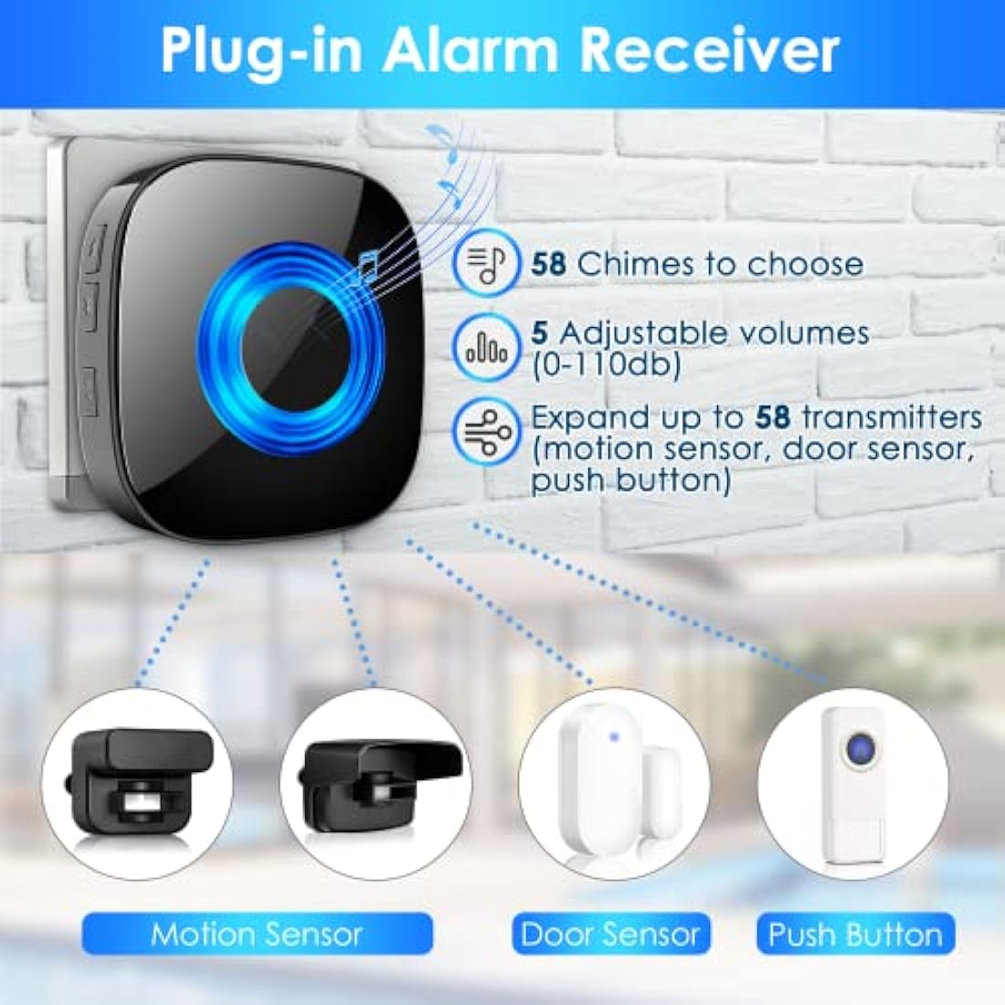 PHYSEN Wireless Driveway Alarm,Long Range PIR Outdoor Motion Sensor Burglar Alarm System,DIY Home Security Motion Sensor Chime Doorbell Kit Protect Garage/Sheds/Garden Security,1 Receiver and 1 Sensor