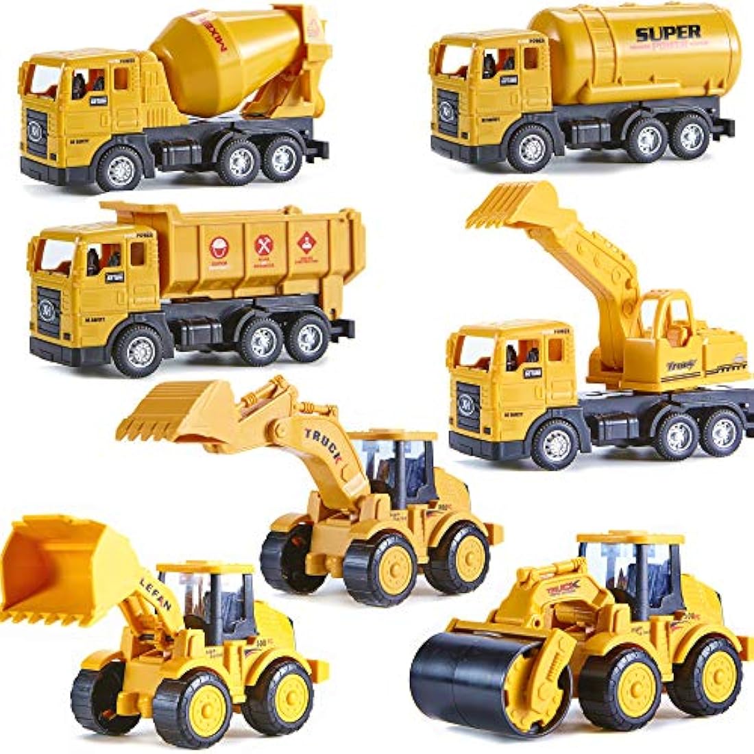 Yetech 7-1n-1 Construction Vehicles Toys Set with Play Mat - 7 Sturdy Engineering Trucks Toys, 27.6 * 31.5inche Play Mat, Christmas Birthday Gift for Toddlers Boys 3 4 5 6 7 Years Old