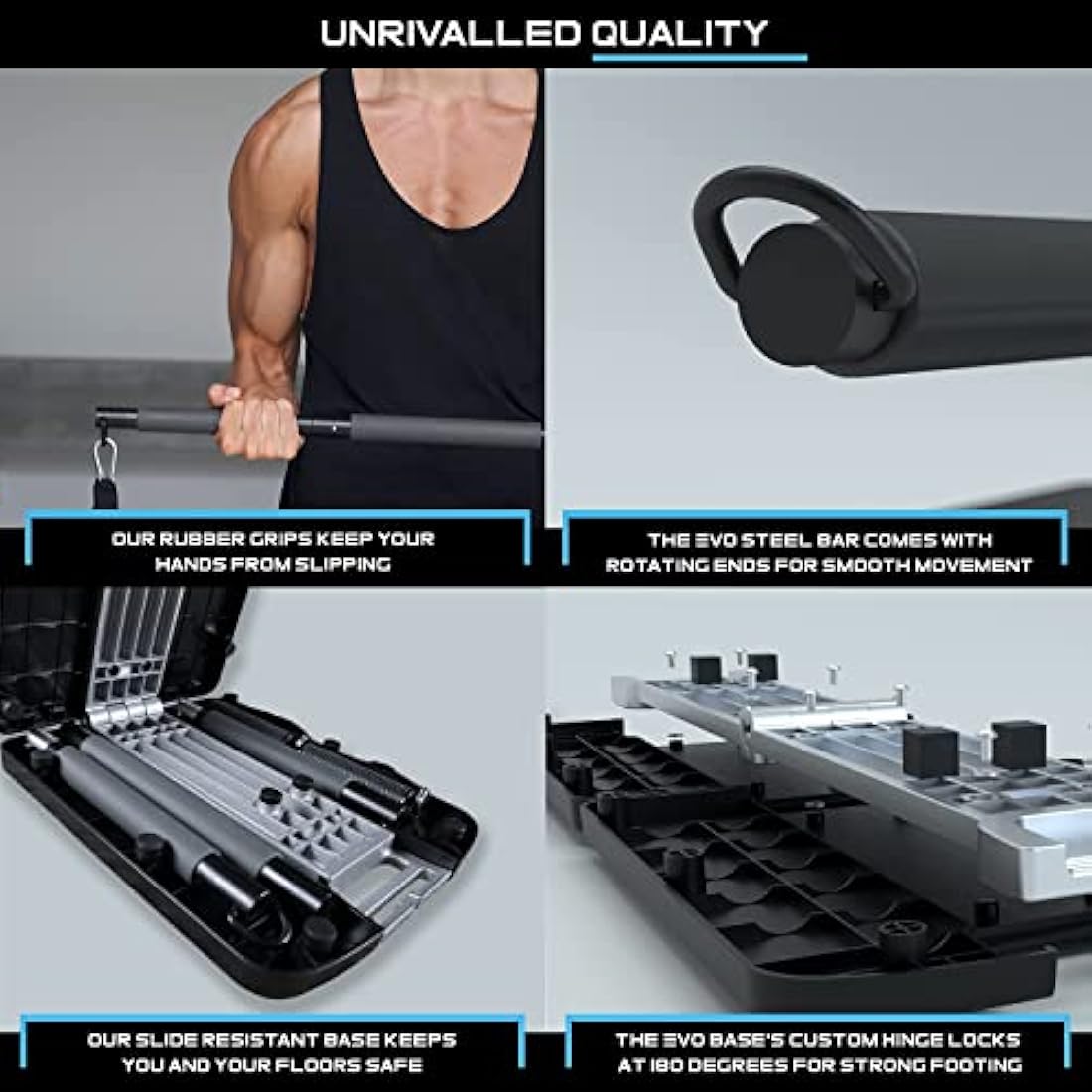 EVO Gym Tragbares Krafttrainingsgert fr zu Hause, Fitnessstudio; All-in-One-Fitnessstudio; Widerstandsbnder, Basis hlt Turnstange und Griffe fr Reisen | Tragbares Fitness- und