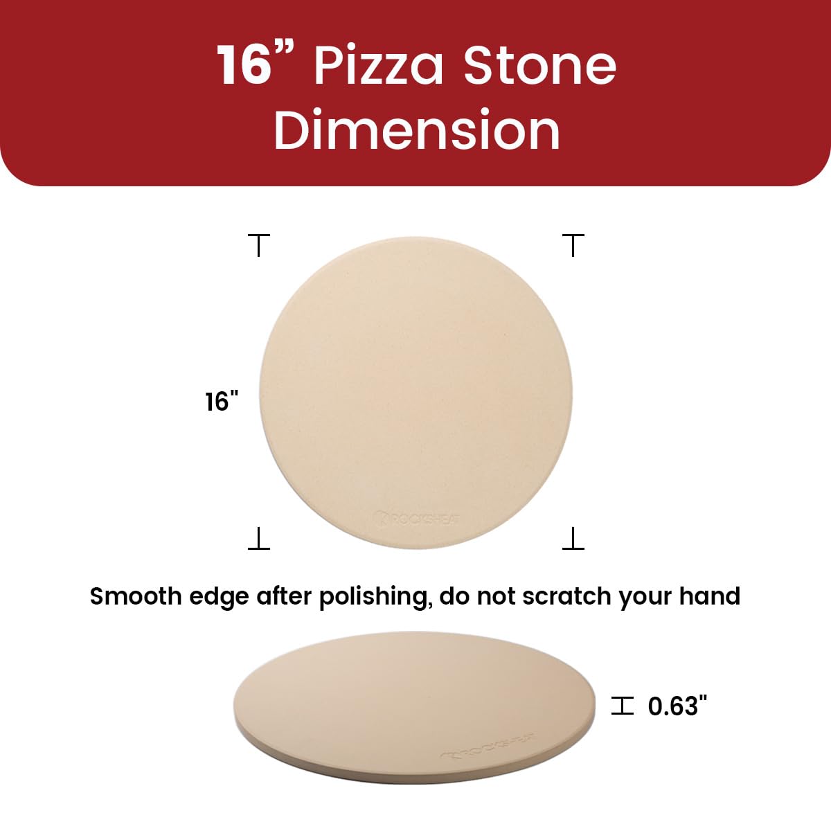 ROCKSHEAT 40.6 x 1.6cm 16" Round Pizza Stone, Cordierite Pizza Stone for Oven Grill BBQ, Food Grade Baking Stone for Pizza and Bread, Outdoor Pizza