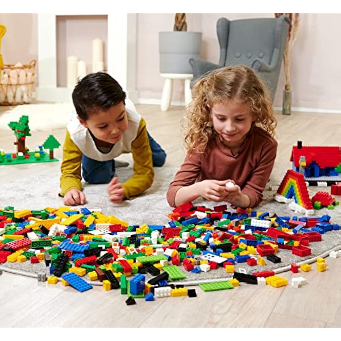 Simba 104114519 Blox 500 Building Blocks in Bucket, for Children from 3 Years, Various Stones, 16 Windows, 4 Doors, with Base Plate, Fully Compatible, Assorted Colours