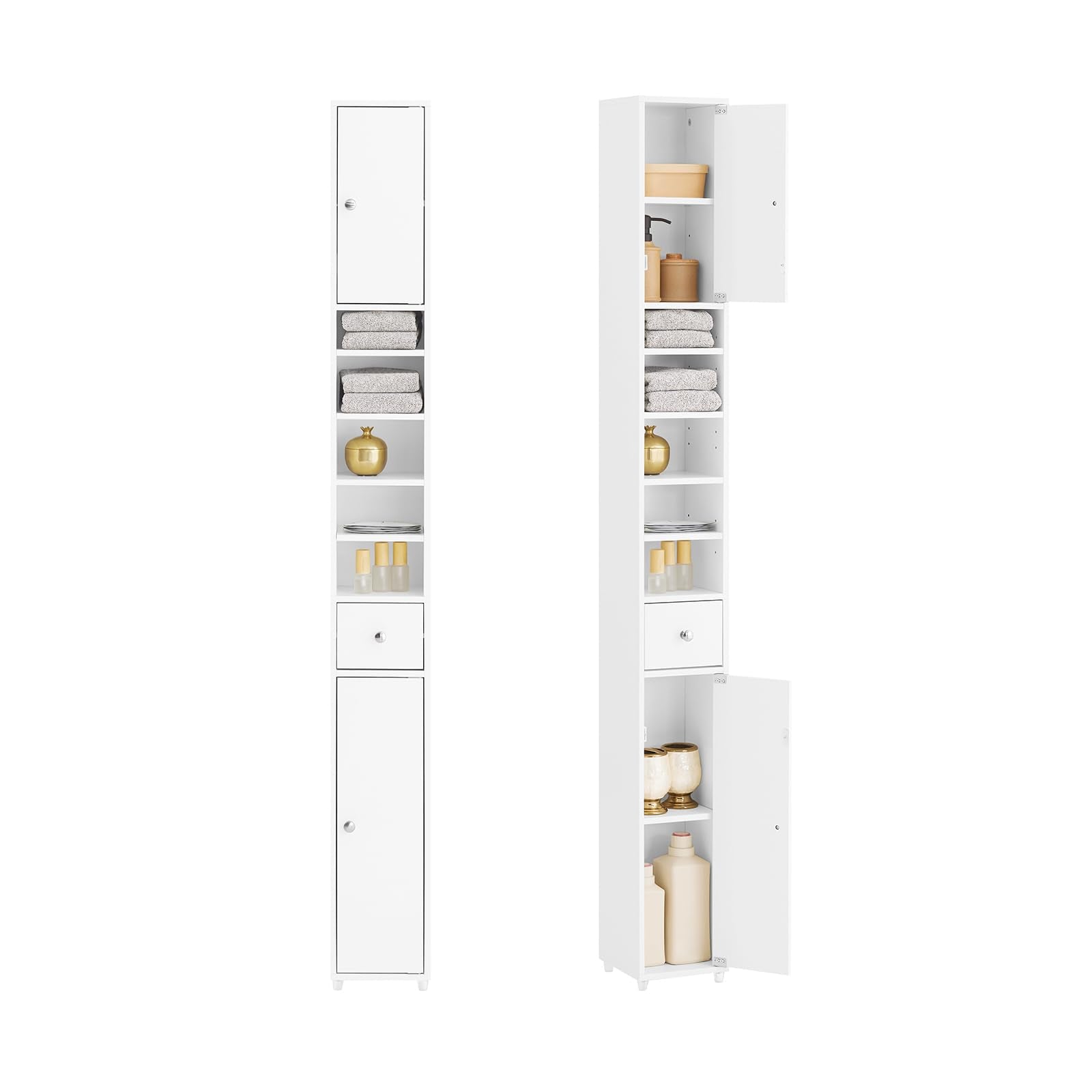 SoBuy 20cm Wide Bathroom Tall Cabinet Cupboard Bathroom Storage Cabinet White W20 x D20 x H180cm BZR34-W
