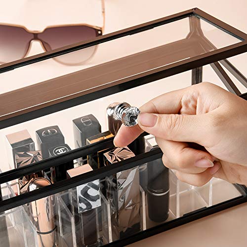London Boutique Lipstick Organiser 21 Sections Lipstick Holder Storage with Lid Dustproof Extra High (Pine Green)