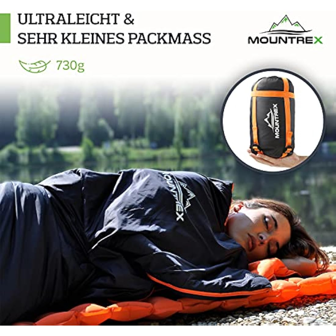 MOUNTREX® Sleeping Bag - Small Pack Size & Ultralight (700 g) Summer Blanket Sleeping Bag - Outdoor Summer Sleeping Bag - Camping, Travel, Festival - Linkable