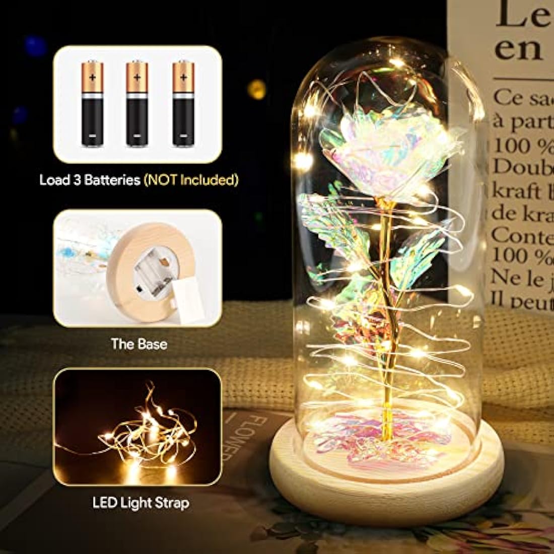 ADAZ Mothers Day Flowers Gifts for Mum,Galaxy Eternal Rose Gift for Her Girlfriend Wife in Glass Dome Colorful Artificial Roses with LED Light on Valentine's Day,Christmas,Birthday,Anniversary