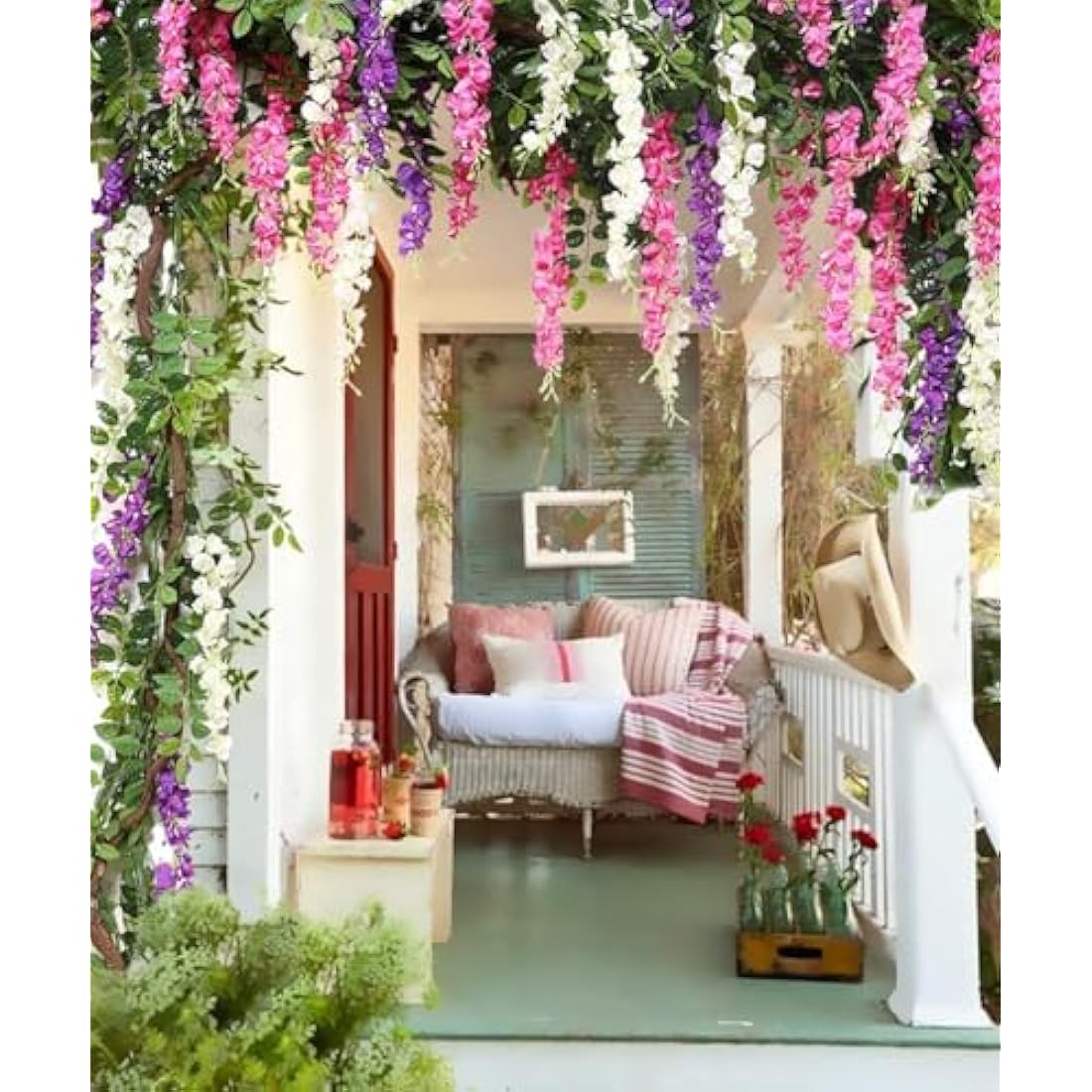 SMALUCK Artificial Wisteria Flowers Vine Fake Wisteria Garland Hanging Flowers for Wedding Garden Home Party Decorations, White